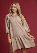 Umgee Mini Dress Taupe V-Neck Tiered Ruffled Long Sleeve TAUPE Umgee_Mini_Dress_Taupe_V-Neck_Tiered_Ruffled_Long_Sleeve Trendsi