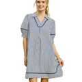 Umgee Mini Stripe Shift Dress V-Neck Collar Trim Blue A-Line Short Sleeve Casual