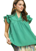 Umgee Ruffle Sleeve Textured Babydoll Blouse
