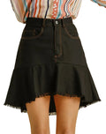 Umgee Skirt Linen Blend Black Women’s Casual High‑Low with 5 Pockets & Frayed Hem - Styleinger