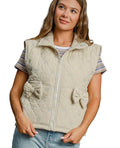 Umgee Sleeveless Quilted Vest with Bow Details Women’s Zip Front Layering Coat - Styleinger