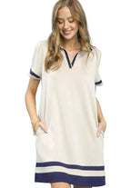 Umgee Striped Contrast Short Sleeve Shift Dress Women Casual Summer Pockets