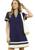 Umgee Striped Contrast Short Sleeve Shift Dress