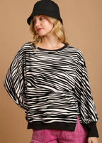 Umgee Sweater Shirt Zebra Striped Fleece Womens Pullover ZEBRA Umgee_Sweater_Shirt_Zebra_Striped_Fleece_Womens_Pullover Trendsi