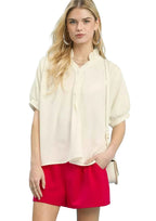Umgee Textured Jacquard Short Sleeve Top – Women’s Casual Knit Blouse