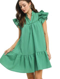 Umgee Tiered Mini Dress Green Women’s V‑Neck Ruffled Flutter Short Sleeve - Styleinger