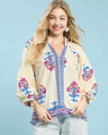 Umgee Tunic Blouse Ecru Boho Floral Print Womens Long Sleeve Top ECRU Umgee_Tunic_Blouse_Ecru_Boho_Floral_Print_Womens_Long_Sleeve_Top Trendsi