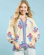 Umgee Tunic Blouse Ecru Boho Floral Print Womens Long Sleeve Top ECRU Umgee_Tunic_Blouse_Ecru_Boho_Floral_Print_Womens_Long_Sleeve_Top Trendsi