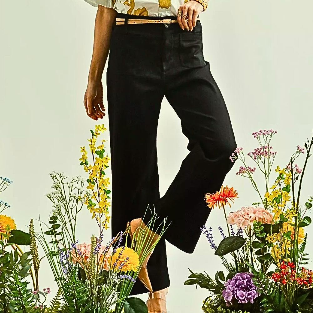 Umgee USA Ankle Pants Black Mid Rise Wide Leg Front Pockets Casual Trousers
