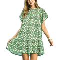 Umgee_USA_Babydoll_Mini_Dress_Flora_Green_Print_Ruffled_Round_Neck_Short_Sleeve
