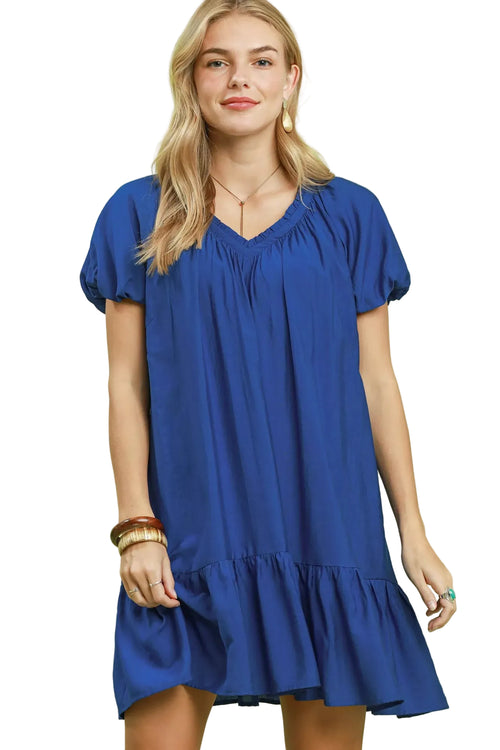Umgee USA Blue Ruffle Shift Mini Dress – V-Neck Tiered Hem | Styleinger
