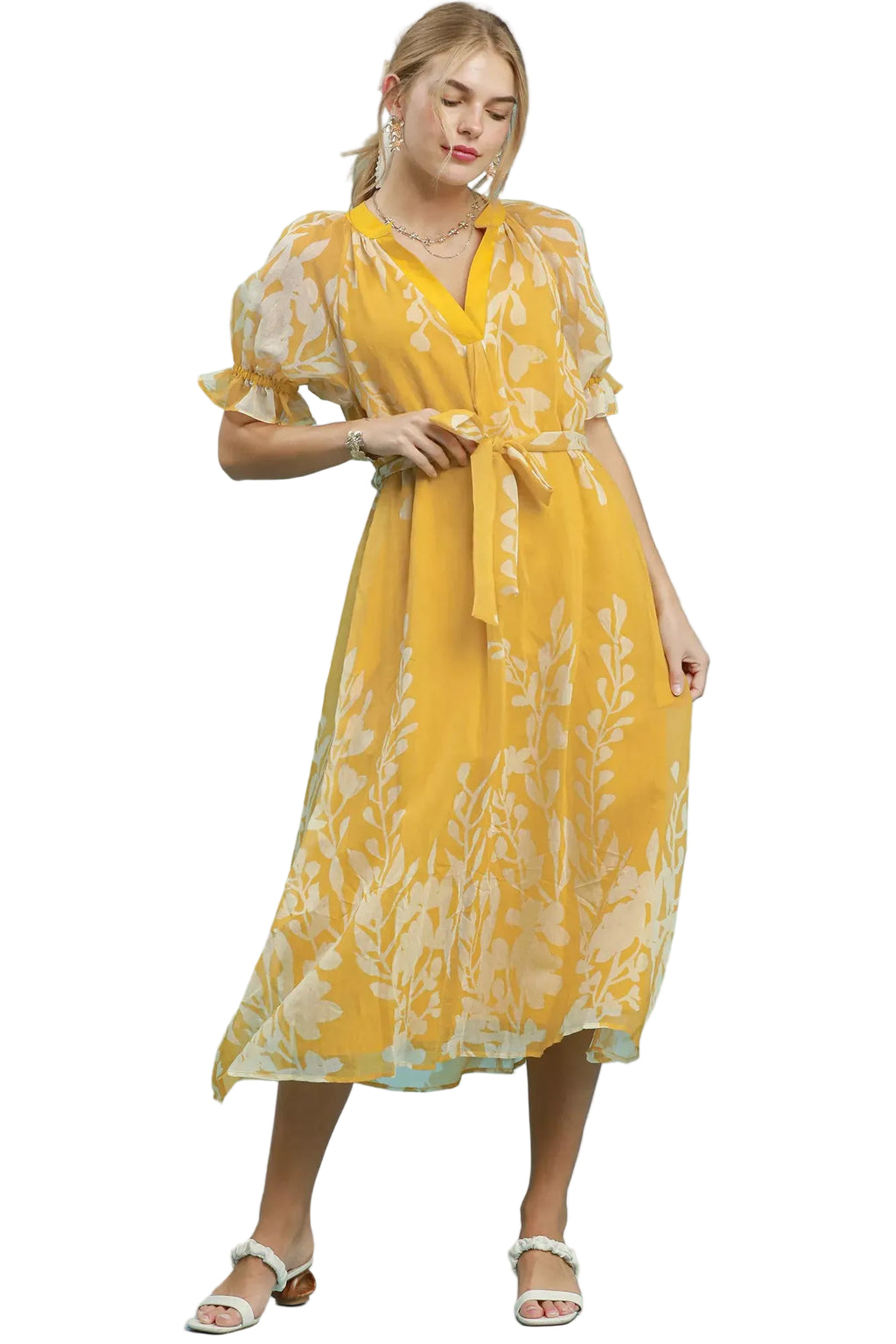 Umgee USA Honey Floral Print Midi Dress – Tie Waist & Side Pockets | Styleinger