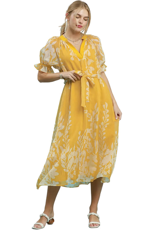 Umgee USA Honey Floral Print Midi Dress – Tie Waist & Side Pockets | Styleinger