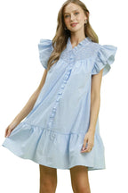 Umgee USA Light Blue Stripe Smocked Ruffle Mini Dress – Oversized | Styleinger