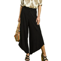 Umgee USA Linen Pants Wide Leg Asymmetrical Hem Black Flowy High Waist Trousers