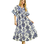 Umgee USA Midi Dress Floral Blue V-Neck Stripe Trim Ruffle High Waist Dolman Sleeve