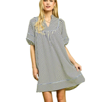 Umgee USA Mini Dress Blue Striped Casual Puff Short Sleeve Babydoll Dress