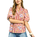 Umgee_USA_Shirt_Blouse_Floral_Ruffle_Trim_V-Neck_Button_Short_Sleeve_Casual_Top