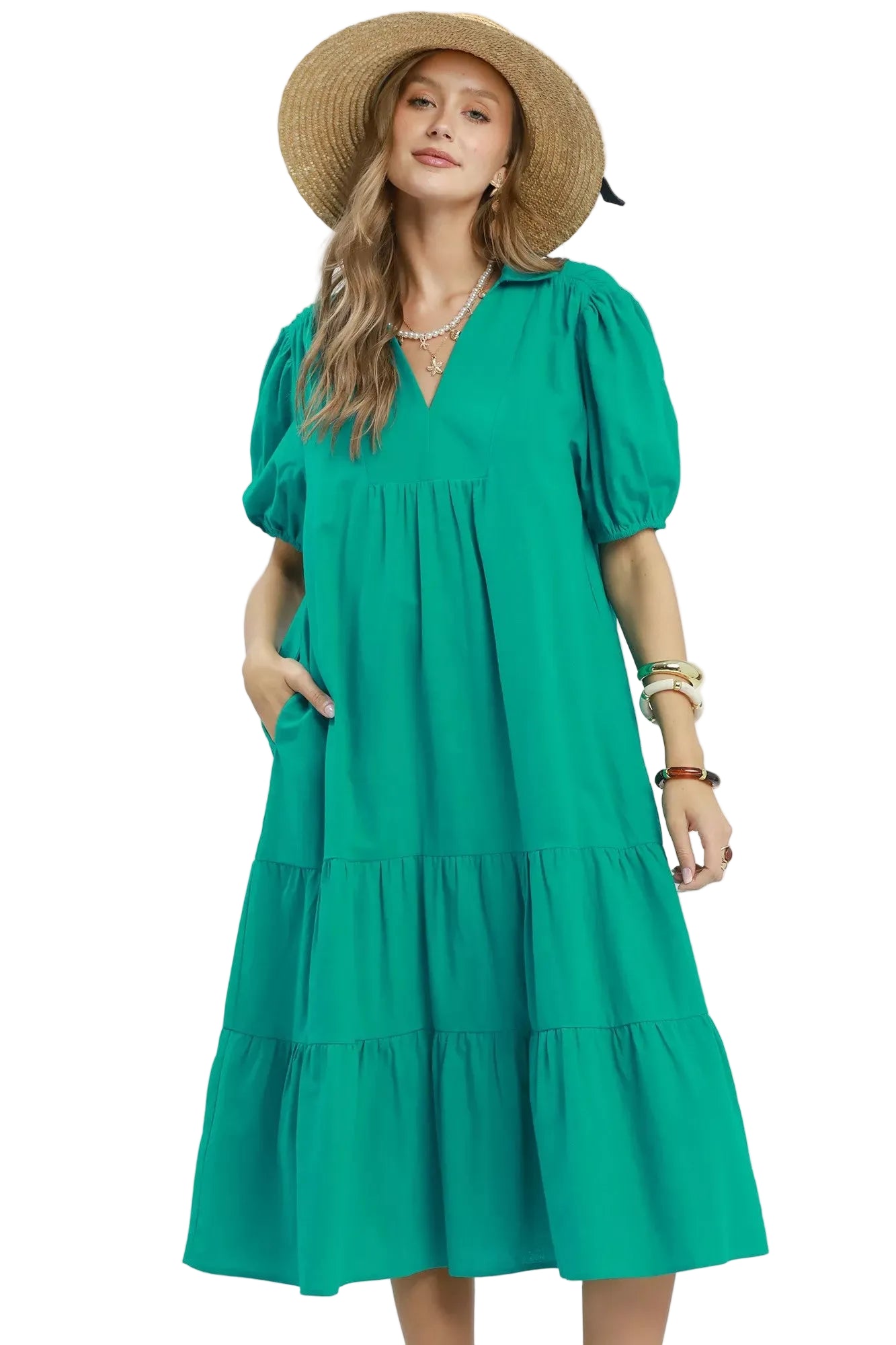 Umgee USA Solid Jade Tiered Midi Dress – Ruffle Layered Casual | Styleinger