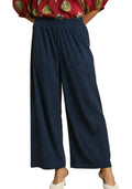 Umgee Wide‑Leg Corduroy Pants Women’s Navy High‑Waist Palazzo Trousers Pocketed - Styleinger
