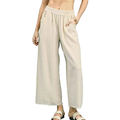 Umgee Wide Leg Pants Cotton Cream Drawstring Waist Frayed Hem Loose
