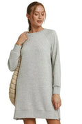 Umgee Women's Heather Grey Sweatshirt Mini Dress with Side Zipper Detail | Styleinger