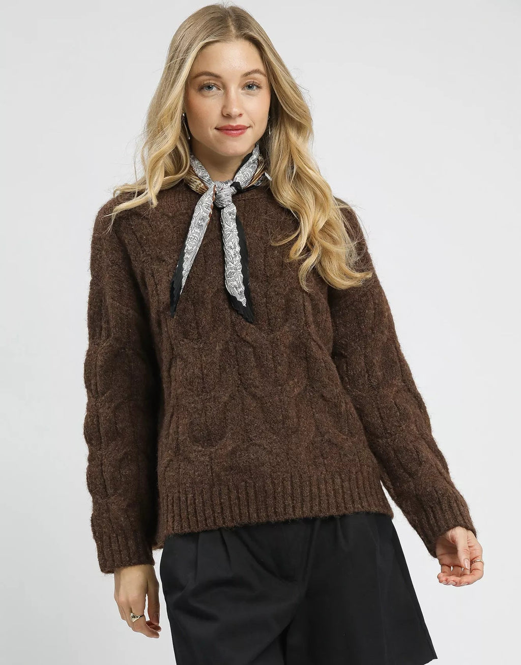 Umgee Women's Sweater Brown Cable Knit Cozy Pullover Brown Umgee_Women_s_Sweater_Brown_Cable_Knit_Cozy_Pullover Trendsi