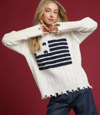 Umgee Women's Sweater Cream American Flag Distressed Hem Pullover Cream Umgee_Women_s_Sweater_Cream_American_Flag_Distressed_Hem_Pullover Trendsi