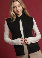 Umgee Womens Black Zip-Up Sweater Vest with Ribbed Trim Black Umgee_Womens_Black_Zip-Up_Sweater_Vest_with_Ribbed_Trim Trendsi