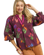 Umgee Womens Blouse Burgundy Mix Floral Print Flounce Long Sleeve Top BURGUNDY MIX Umgee_Womens_Blouse_Burgundy_Mix_Floral_Print_Flounce_Long_Sleeve_Top Trendsi