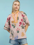 Umgee Womens Blouse Floral Puff Sleeve Top with Scallop Trim Collar BLUSH Umgee_Womens_Blouse_Floral_Puff_Sleeve_Top_with_Scallop_Trim_Collar Trendsi