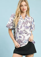 Umgee Womens Blouse Gray Lush Blossom Print Puff Short Sleeve Ruffle Top GREY Umgee_Womens_Blouse_Gray_Lush_Blossom_Print_Puff_Short_Sleeve_Ruffle_Top Trendsi