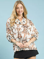 Umgee Womens Blouse Latte Mix Floral Print Balloon Sleeve Top LATTE MIX Umgee_Womens_Blouse_Latte_Mix_Floral_Print_Balloon_Sleeve_Top Trendsi