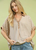 Umgee Womens Blouse Latte Stripe Collared Oversized Buttoned Top LATTE Umgee_Womens_Blouse_Latte_Stripe_Collared_Oversized_Buttoned_Top Trendsi