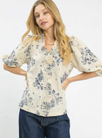 Umgee Womens Blouse Navy Floral Embroidered Top with Ruffle Trim Short Sleeve NAVY Umgee_Womens_Blouse_Navy_Floral_Embroidered_Top_with_Ruffle_Trim_Short_Sleeve Trendsi