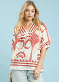 Umgee Womens Blouse Rose Folk Art Palm Print Puff Short Sleeve Top ROSE CLAY Umgee_Womens_Blouse_Rose_Folk_Art_Palm_Print_Puff_Short_Sleeve_Top Trendsi