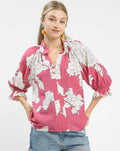 Umgee Womens Blouse Rose Peony Illustration Print Flounce Sleeve Top ROSE Umgee_Womens_Blouse_Rose_Peony_Illustration_Print_Flounce_Sleeve_Top Trendsi