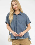 Umgee Womens Blouse Washed Light Blue Denim Oversized Top LT. DENIM Umgee_Womens_Blouse_Washed_Light_Blue_Denim_Oversized_Top Trendsi