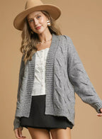 Umgee Womens Cardigan Gray Chunky Cable Knit Open Front H. GREY Umgee_Womens_Cardigan_Gray_Chunky_Cable_Knit_Open_Front Trendsi