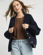 Umgee Womens Cardigan Navy Cable Knit Pearl Button Sweater NAVY Umgee_Womens_Cardigan_Navy_Cable_Knit_Pearl_Button_Sweater Trendsi