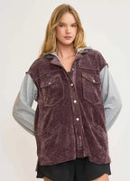 Umgee Womens Hooded Chenille Jacket Plum Gray Contrast Long Sleeves PLUM Umgee_Womens_Hooded_Chenille_Jacket_Plum_Gray_Contrast_Long_Sleeves Trendsi