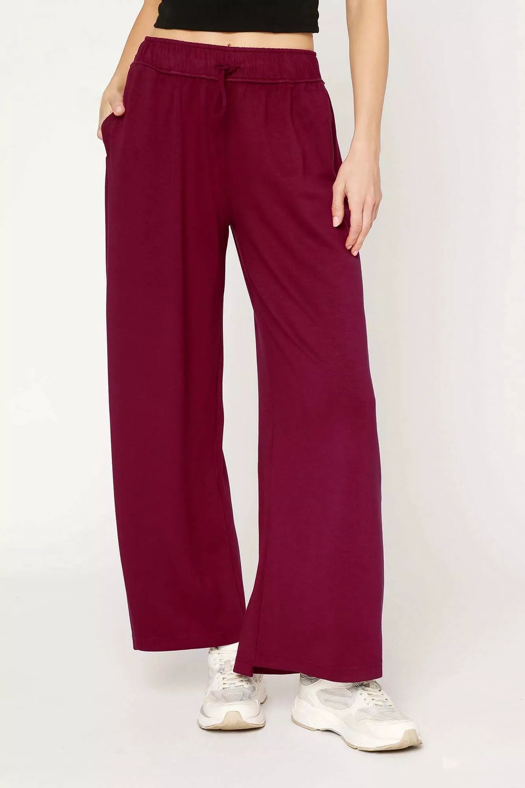 Umgee Womens Jogger Pants Elastic Drawstring Waistband Wide Leg Pants MERLOT Umgee_Womens_Jogger_Pants_Elastic_Drawstring_Waistband_Wide_Leg_Pants Trendsi