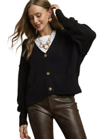 Umgee Womens Knit Cardigan Black Button-Front V-Neck Oversized Black Umgee_Womens_Knit_Cardigan_Black_Button-Front_V-Neck_Oversized Trendsi