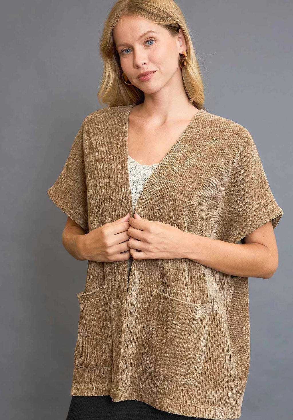 Umgee Womens Knit Cardigan Mocha Open Front with Front Pockets MOCHA Umgee_Womens_Knit_Cardigan_Mocha_Open_Front_with_Front_Pockets Trendsi
