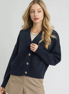 Umgee Womens Knit Cardigan Navy Button-Front Basic Style Sweater NAVY Umgee_Womens_Knit_Cardigan_Navy_Button-Front_Basic_Style_Sweater Trendsi