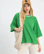 Umgee Ribbed Knit Top with Contrast Trim GREEN Umgee_Womens_Knit_Top_Green_Ribbed_with_Contrast_Trim_Short_Sleeve Trendsi