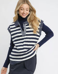 Umgee Womens Striped Vest Sweater Navy Cable Knit Collared Navy Umgee_Womens_Striped_Vest_Sweater_Navy_Cable_Knit_Collared Trendsi