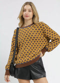 Umgee Womens Sweater Abstract Print Honey Mix Crew Neck Knit Pullover HONEY MIX Umgee_Womens_Sweater_Abstract_Print_Honey_Mix_Crew_Neck_Knit_Pullover Trendsi