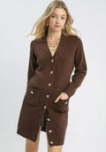 Umgee Womens Sweater Cardigan Brown Longline with Front Pockets Brown Umgee_Womens_Sweater_Cardigan_Brown_Longline_with_Front_Pockets Trendsi