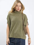 Umgee Womens Textured Blouse Olive Mock Neck Relaxed Top LT. OLIVE Umgee_Womens_Textured_Blouse_Olive_Mock_Neck_Relaxed_Top Trendsi